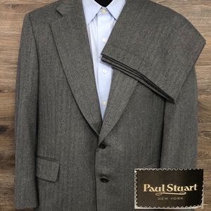 VTG Paul Stuart Gray Herringbone Suit 42S 36X28